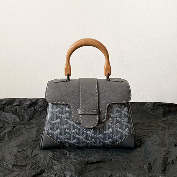 goyard saigon mini soft leather wooden handle crossbody hand bag